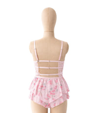 Blush Pink Floral Lace 3 Piece Lingerie Set for Women Soft Floral Sheer Fabric Combined with Breathable Lace Deep V-Neckline