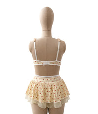 GD Lingeries Yellow Heart Print Bralette Set for Women Ruffle Mini Skirt