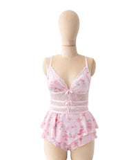 Blush Pink Floral Lace 3 Piece Lingerie Set for Women Soft Floral Sheer Fabric Combined with Breathable Lace Deep V-Neckline