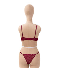 Bordeaux Lace Balconette Bra and Panty Set for Women | Undergarments for Girls | Wine Red Floral Lingerie Set | Padded Underwired Lace Bra and Panty Set