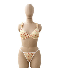 GD Lingeries Yellow Heart Print Bralette Set for Women Ruffle Mini Skirt