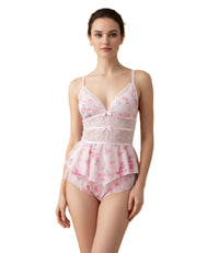 Blush Pink Floral Lace 3 Piece Lingerie Set for Women Soft Floral Sheer Fabric Combined with Breathable Lace Deep V-Neckline