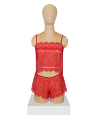 GD Polyester Lingeries Scarlet Lace Camisole and Short Set Floral Lace Nightwear for Women Nightdress for Ladies & Girls